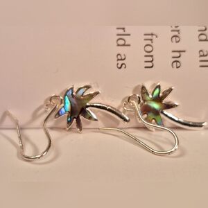 925 Stamped Silver and Blue Abalone Shell Palm Trees Earrings